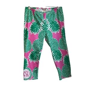 Lolly Wolly Doodle XL Pink Green Pineapple Leggings Pants Tropical Made USA